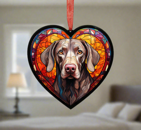 Weimaraner Stained Glass Effect Heart Suncatcher